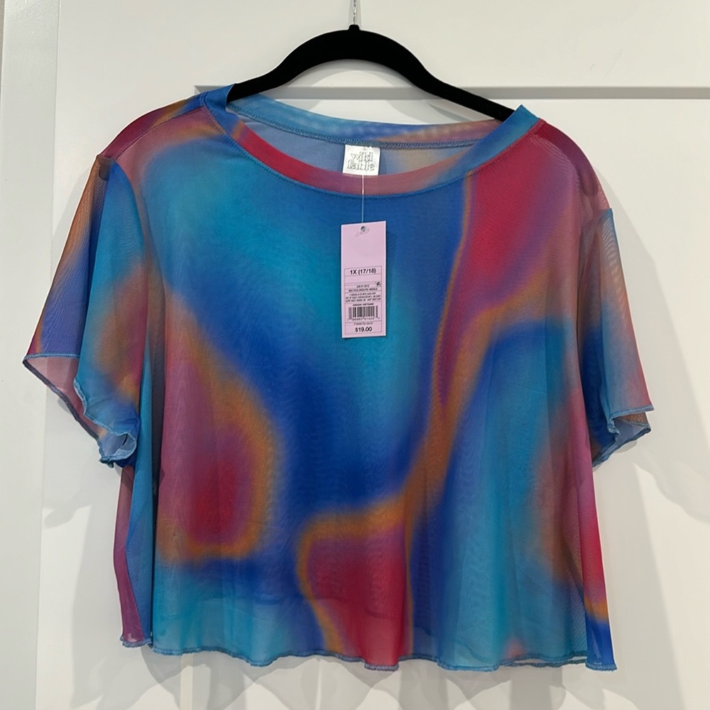 NWT Wild Fable Mesh Cropped Tie-Dye Multi-colored Shirt/Cover-up - 1X